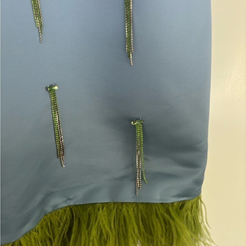 Cynthia Rowley Lavender to Blue Ombre Shift Dress with Green Feather Hem - Picture 8 of 16